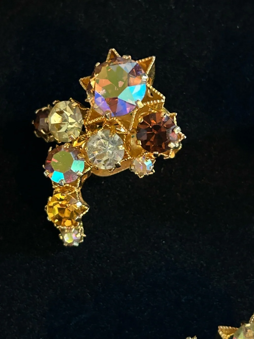 Karu Arke Aurora Crystal Brooch and Clip-On Earrings Set - Brown and Iridescent